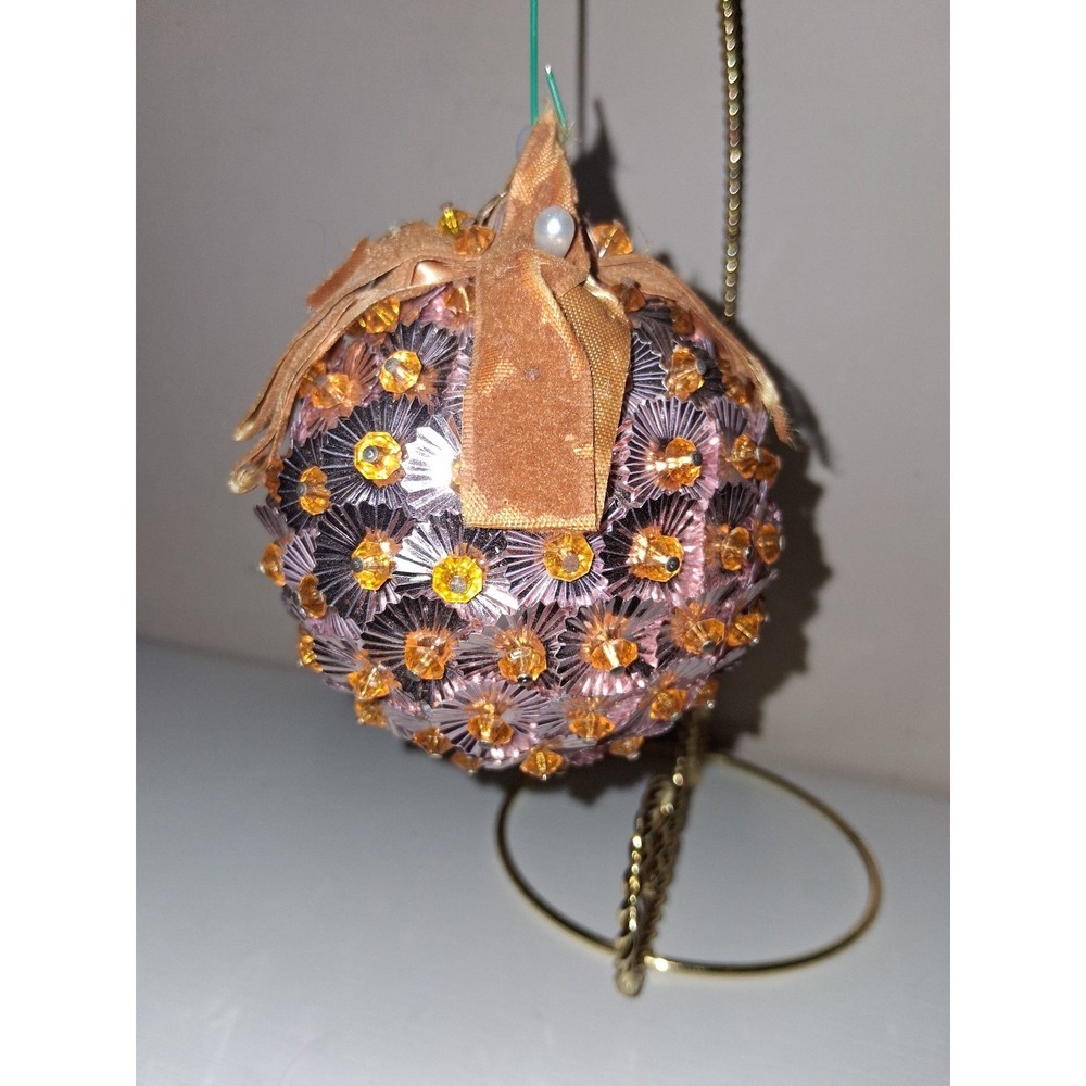 Vintage Handmade Sequin Beaded Christmas Ball Ornament Starburst 3"